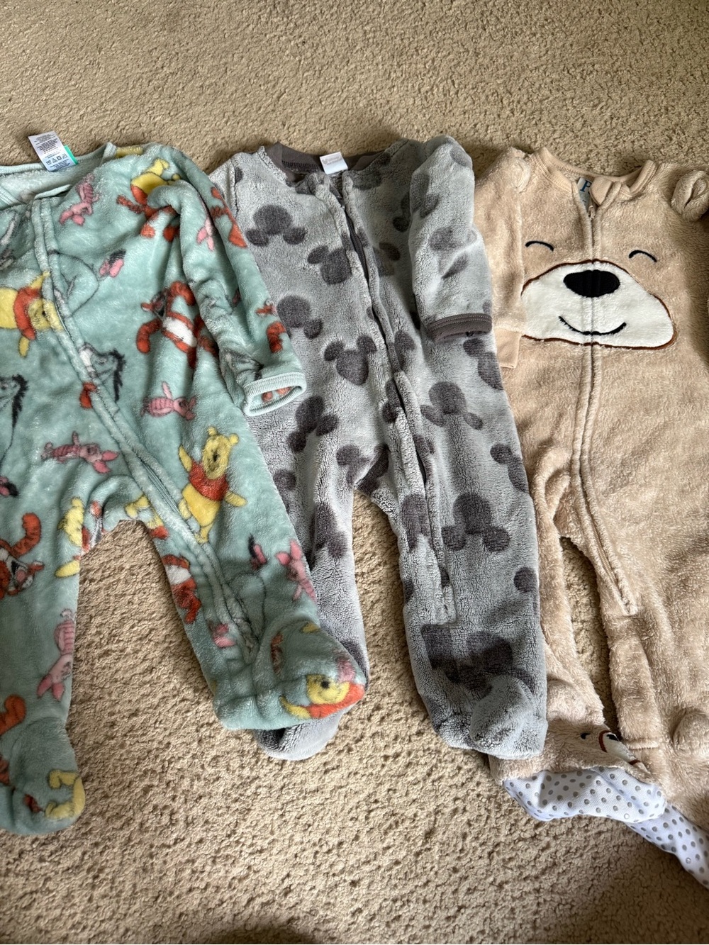 3 piece bundle - fleece zip up footie pajamas size 6-9 months